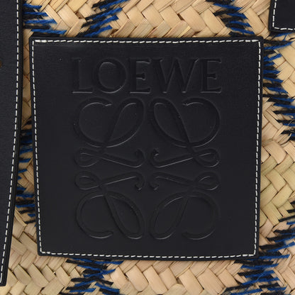 Loewe Embroidered Raffia Basket Tote Bag Natural Black Blue 5 of 9