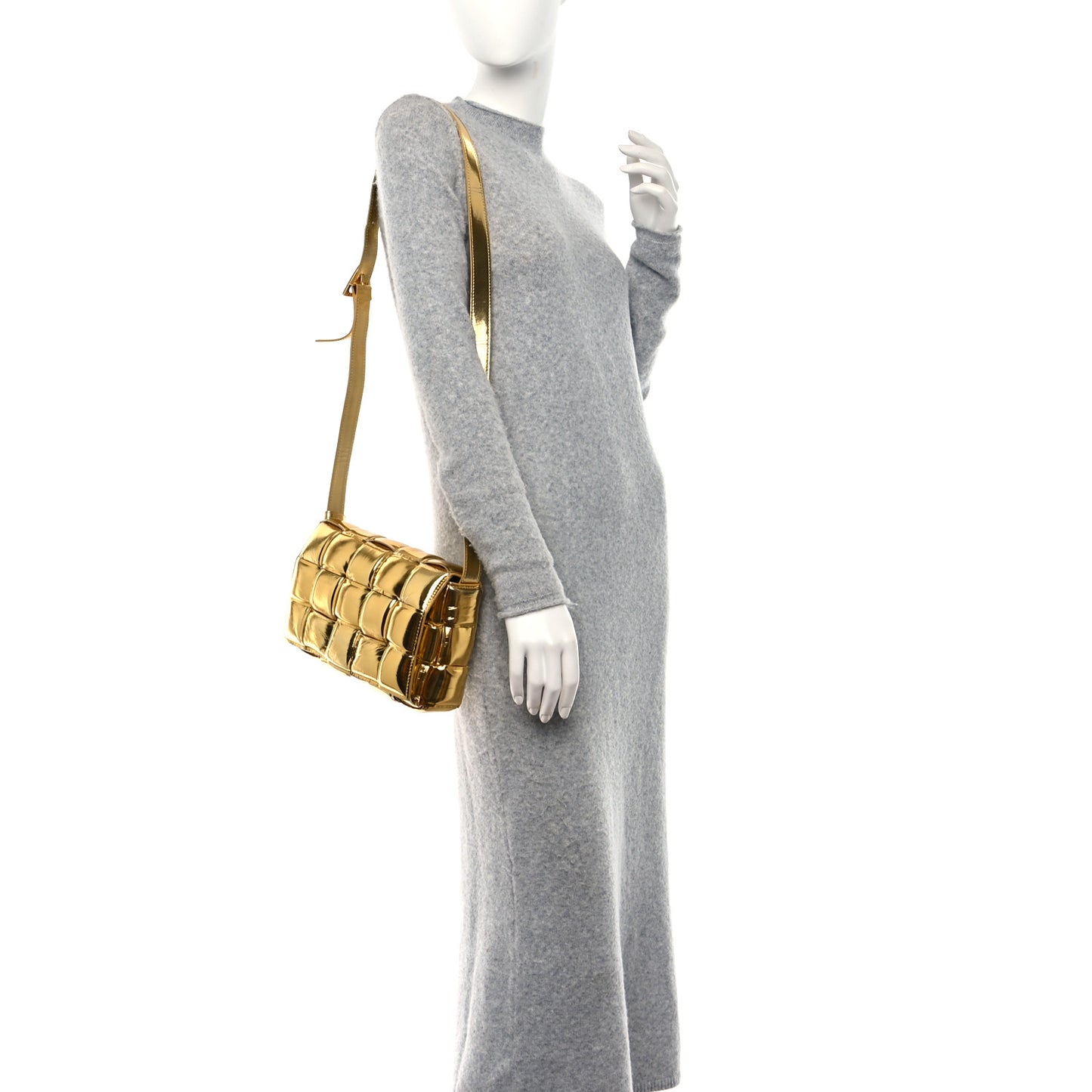 Mirror Lambskin Maxi Intreccio Padded Cassette Crossbody Bag Gold