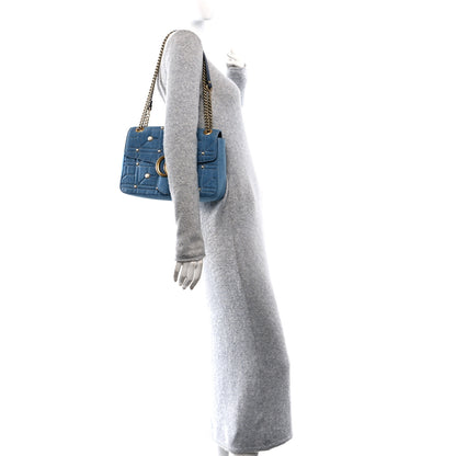 Gucci Kura Denim Matelasse Cubic Pearl Studded Medium GG Marmont Shoulder Bag Blue 2 of 10