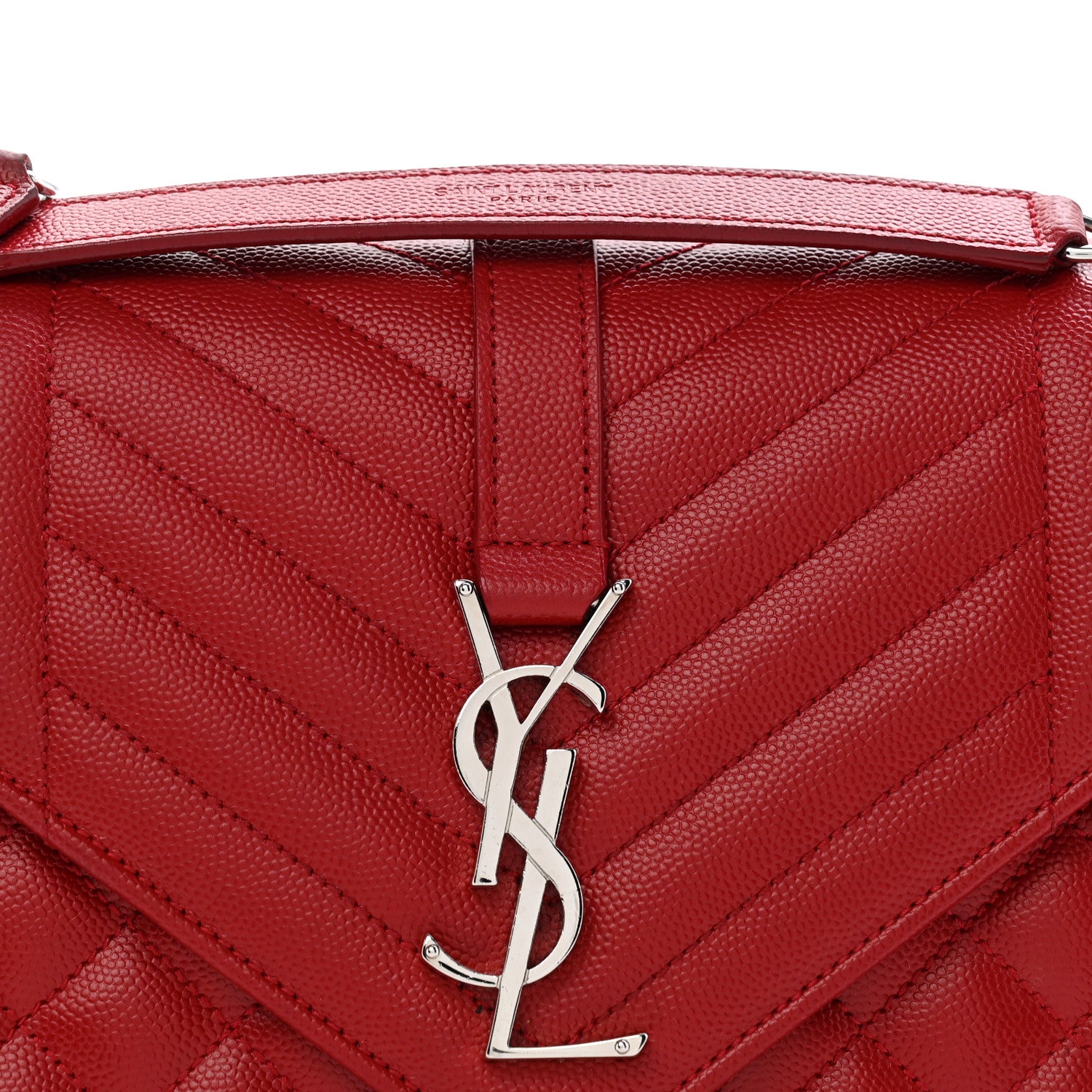 Saint Laurent Grain De Poudre Textured Mixed Matelasse Triquilt Medium Monogram Satchel New Red 8 of 14