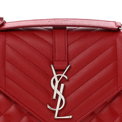 Saint Laurent Grain De Poudre Textured Mixed Matelasse Triquilt Medium Monogram Satchel New Red 8 of 14