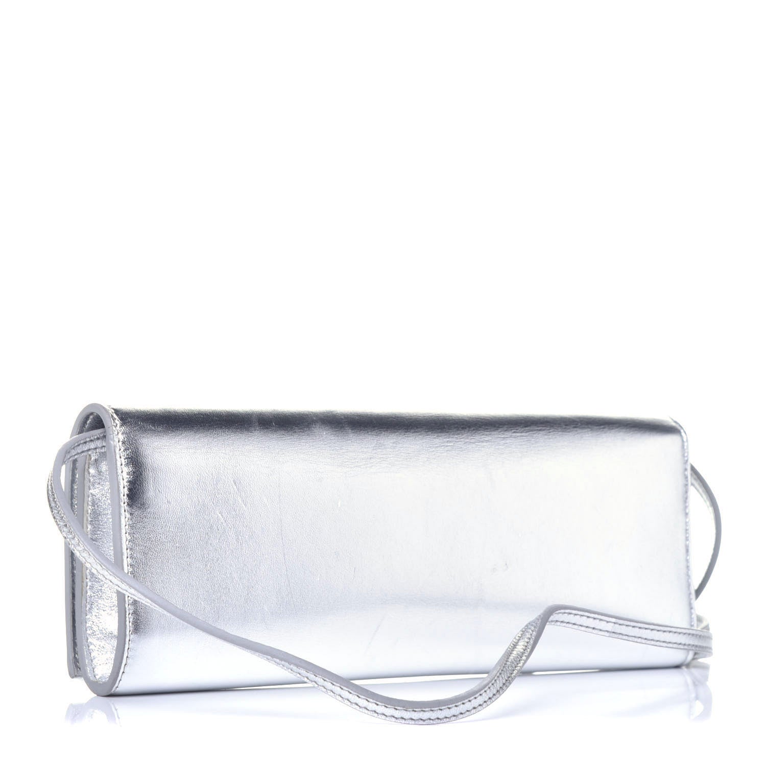 Saint Laurent Metallic Nappa Silk Fetiche Clutch Argento 3 of 9