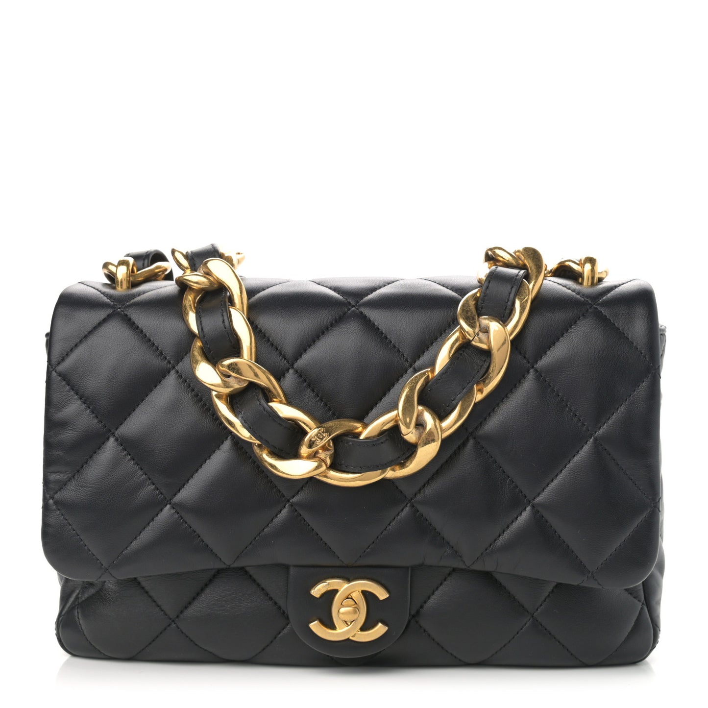 Lambskin Quilted Large CC Funky Town Flap Black