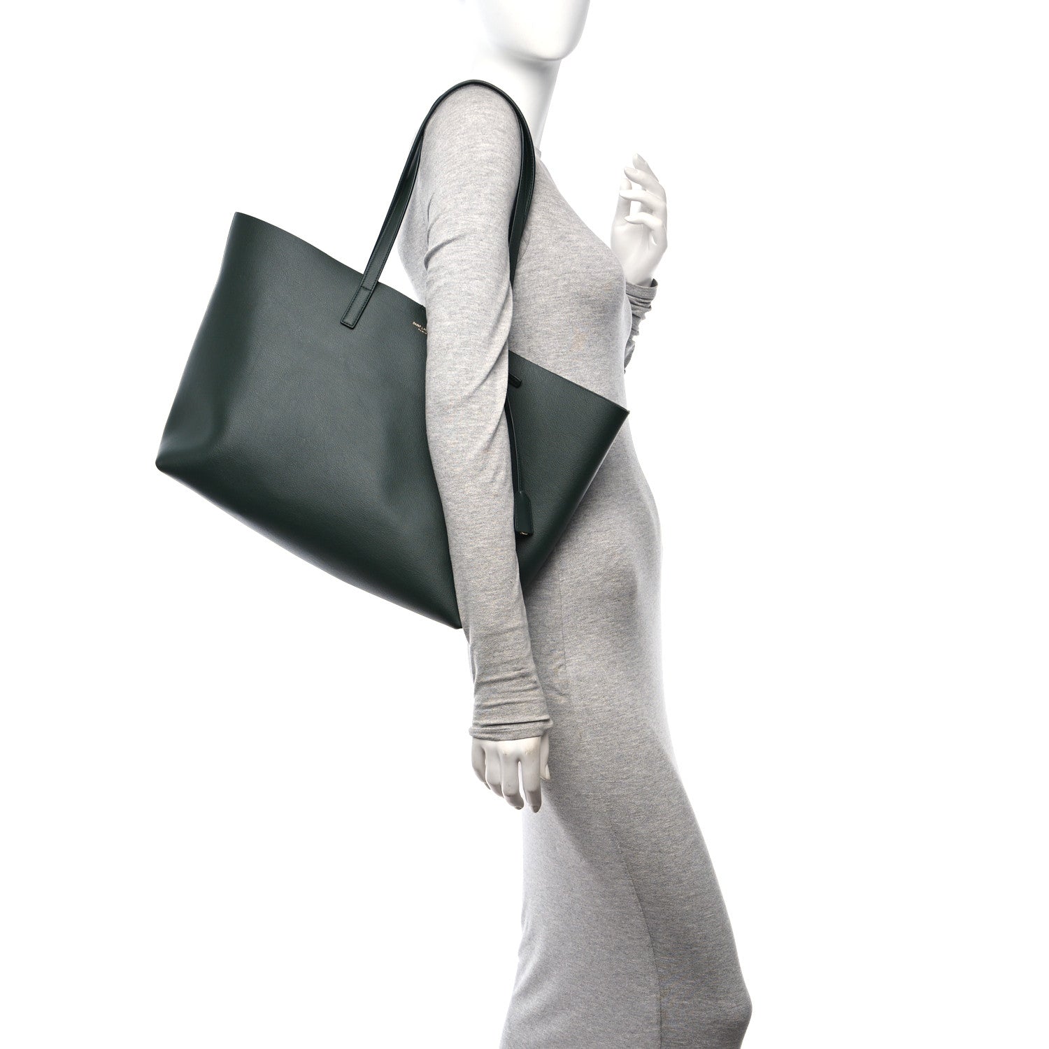 Saint Laurent Calfskin Large Shopping Tote Dark Green 2 of 10