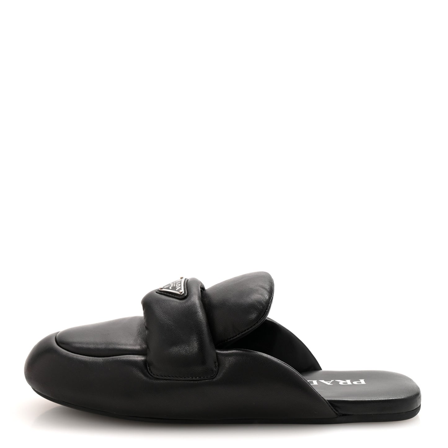 Nappa Soft Padded Metal Triangle Logo Lug Sole 20mm Mules 40.5 Black