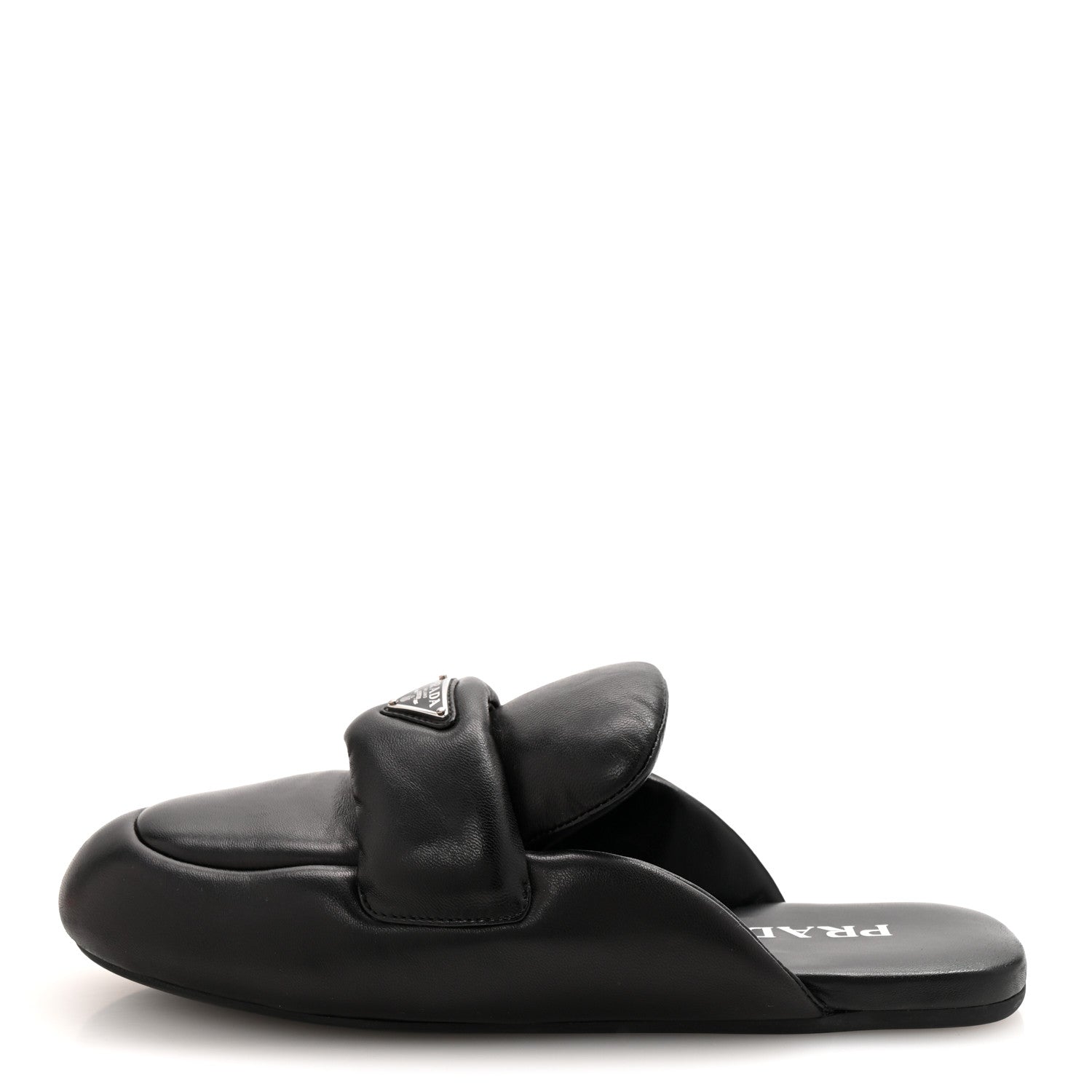 Prada Nappa Soft Padded Metal Triangle Logo Lug Sole 20mm Mules 40.5 Black 1 of 7