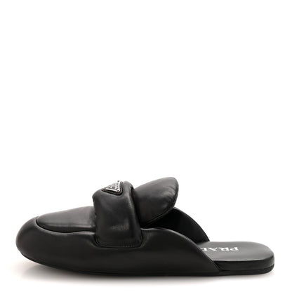 Prada Nappa Soft Padded Metal Triangle Logo Lug Sole 20mm Mules 40.5 Black 1 of 7
