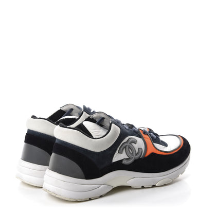Chanel Nylon Calfskin Suede CC Womens Sneakers 36 Navy White Orange 4 of 8