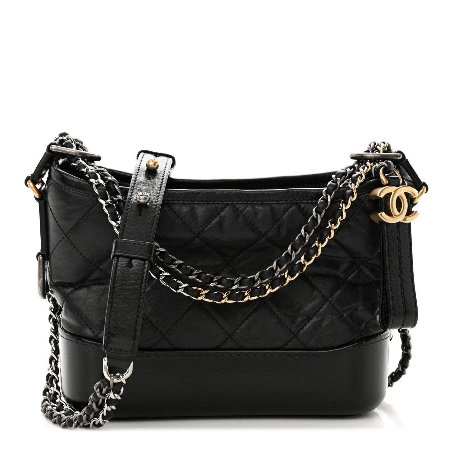 Aged Calfskin Quilted Small Gabrielle Hobo Black