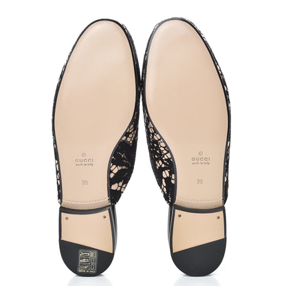 Gucci Lace Malaga Kid Womens Princetown Slippers 36 Black Skin Rose 6 of 10