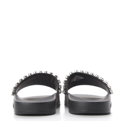 Gucci Calfskin Crystal Embellished Web Slide Sandals 35 Blue Red 5 of 9