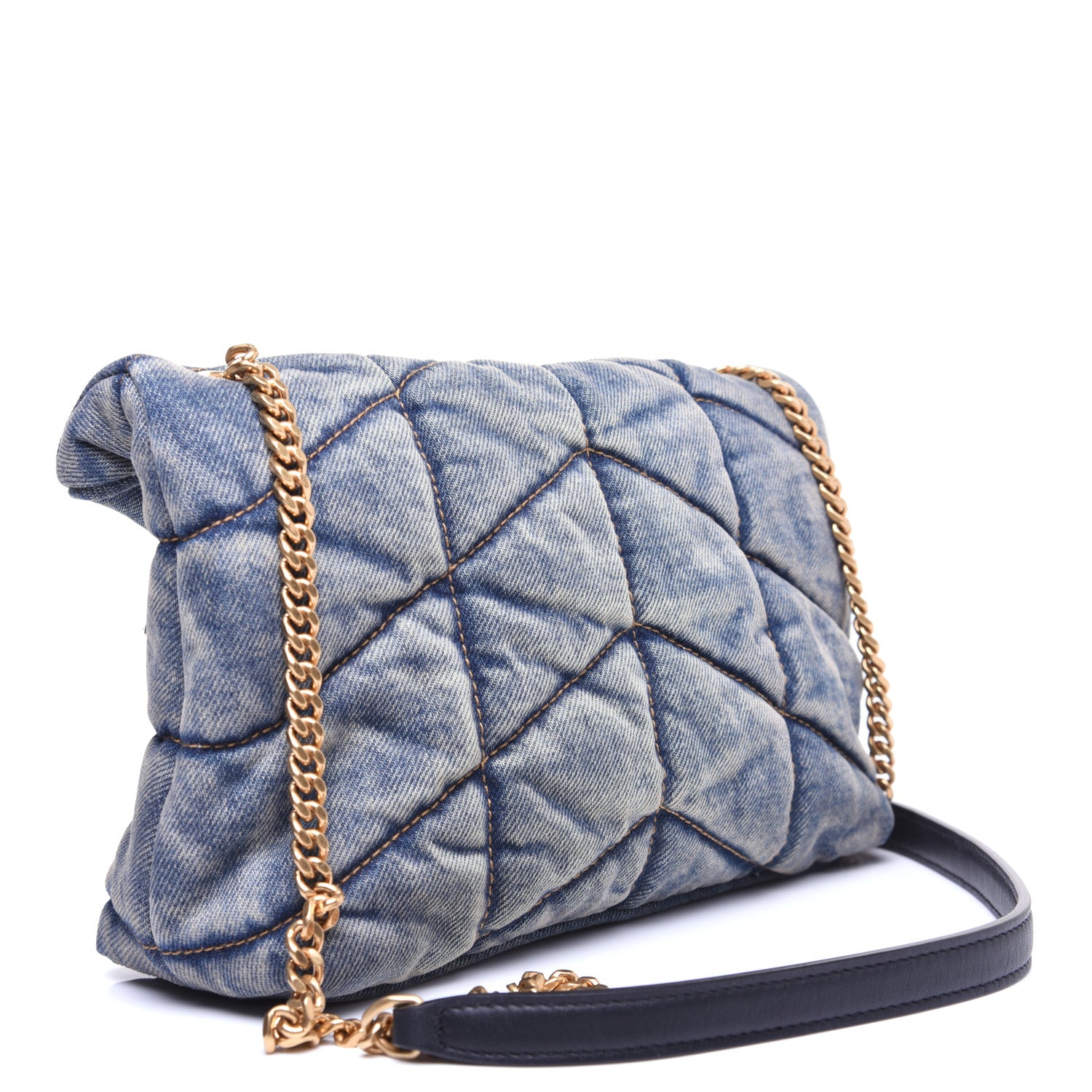 Saint Laurent Denim Quilted Toy Loulou Puffer Monogram Chain Satchel Rodeo Blue 3 of 12