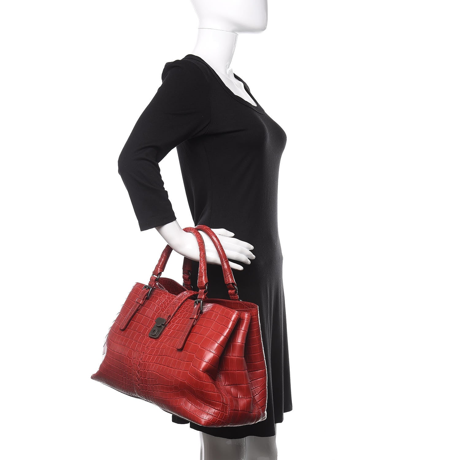 Bottega Veneta Soft Crocodile Fume Medium Roma Tote Blood 2 of 9