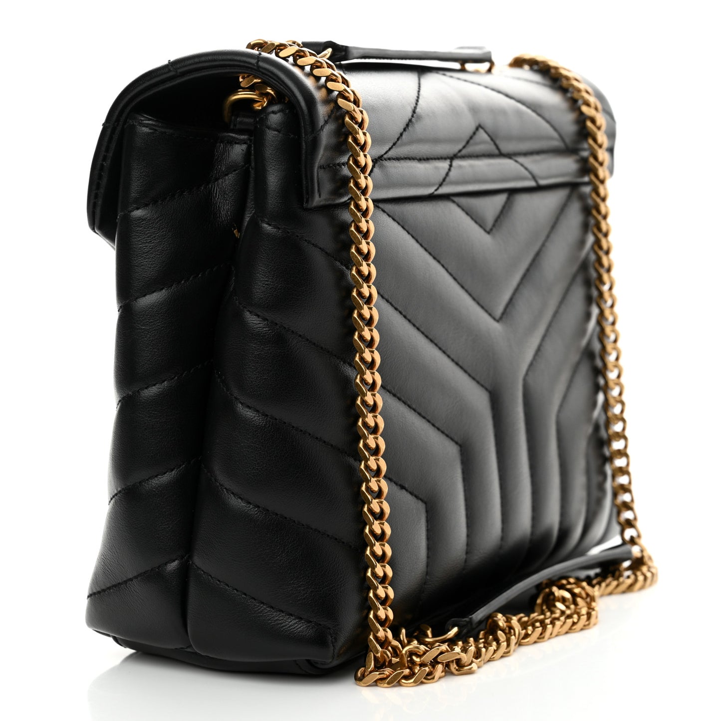 Calfskin Y Quilted Monogram Small Loulou Chain Satchel Black