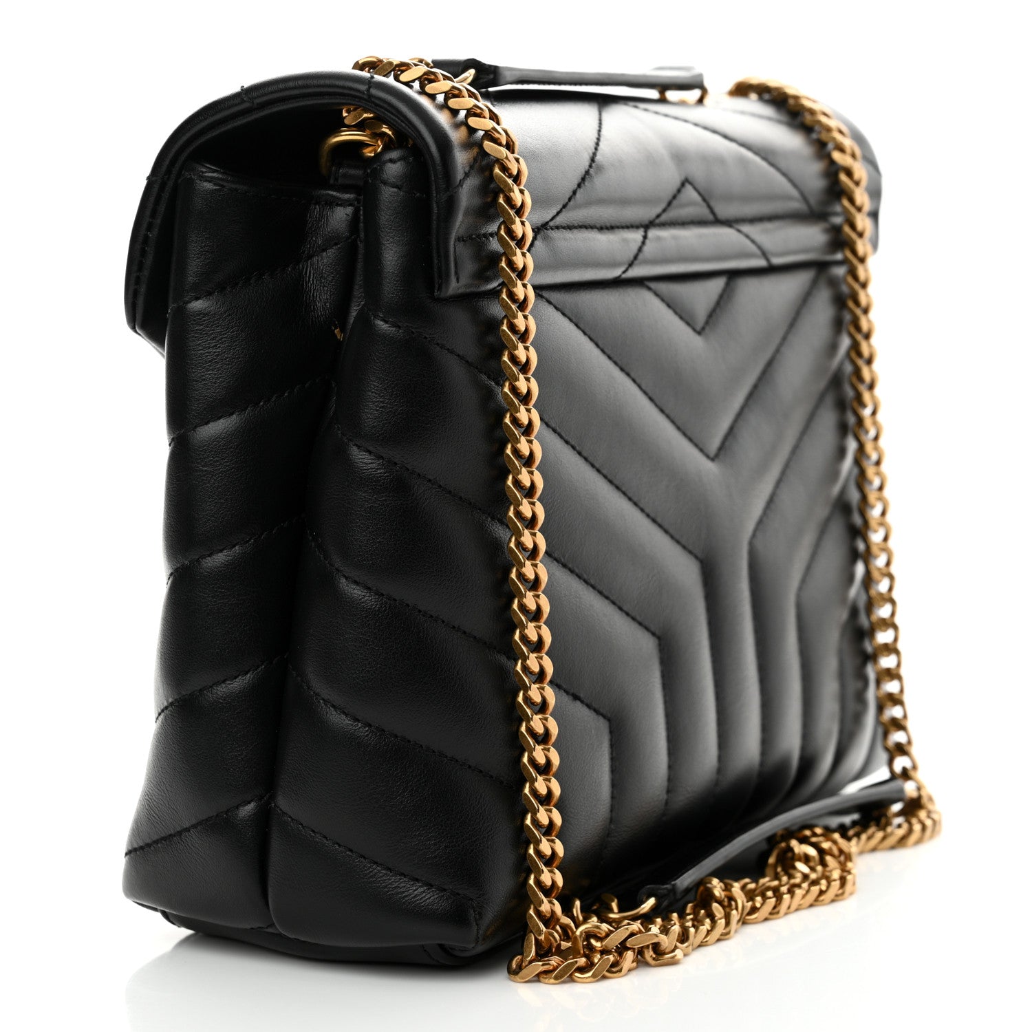 Saint Laurent Calfskin Y Quilted Monogram Small Loulou Chain Satchel Black 3 of 12