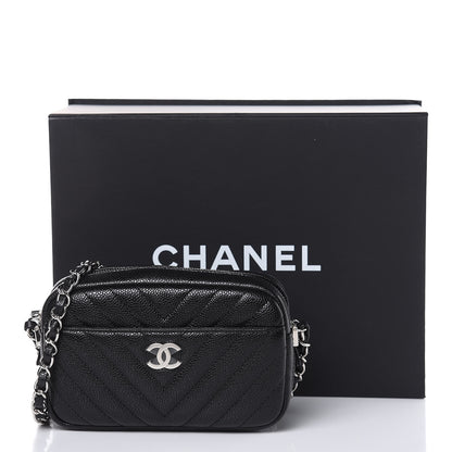 Chanel Caviar Chevron Quilted Camera Case Black 10 of 10