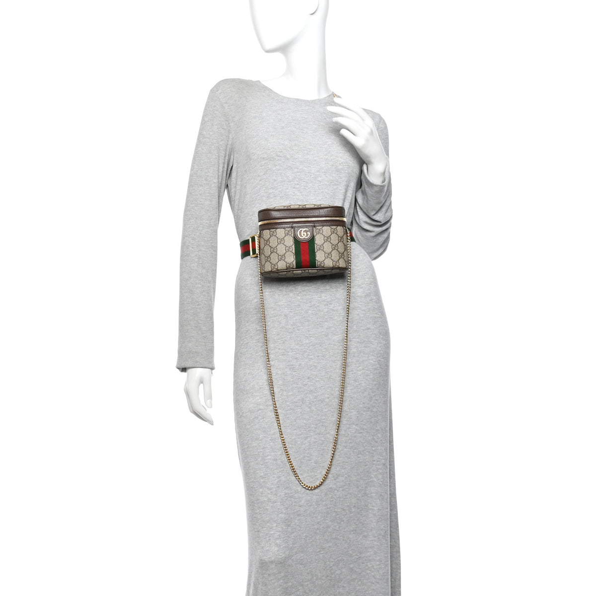 GG Supreme Monogram Textured Dollar Calfskin Web Ophidia Belt Bag 95 38 Beige Ebony New Acero