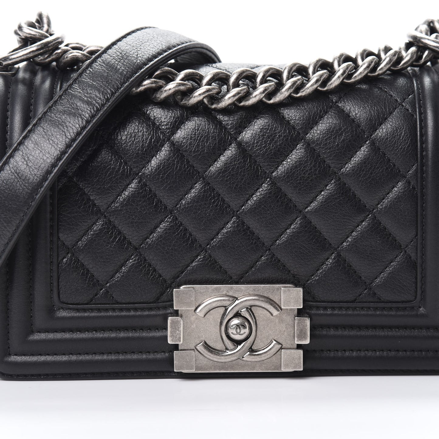 Calfskin Quilted Small Boy Flap Black