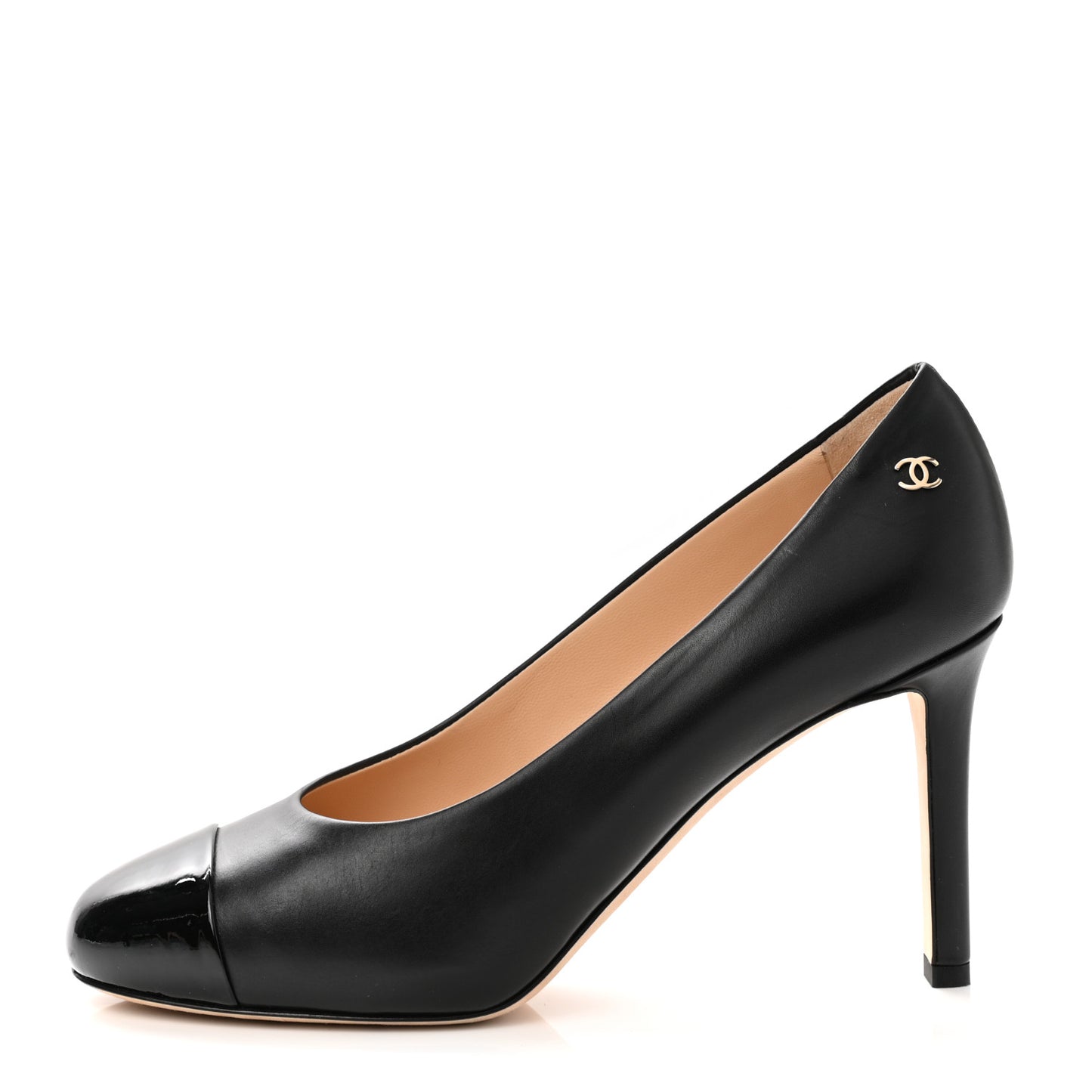 Lambskin Patent Calfskin Cap Toe CC Pumps 36 Black