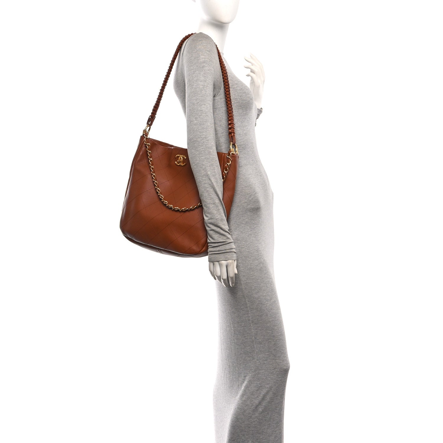 Chanel Calfskin Quilted Braided Handle Chain Hobo Brown 2 of 10