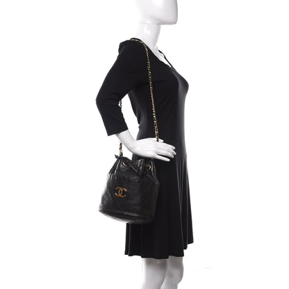 Chanel Lambskin Diamond Stitched CC Drawstring Shoulder Bag Black 2 of 10