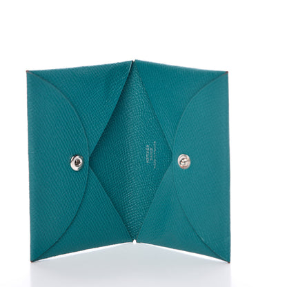 Hermes Epsom Calvi Card Case Bleu Paon 5 of 8
