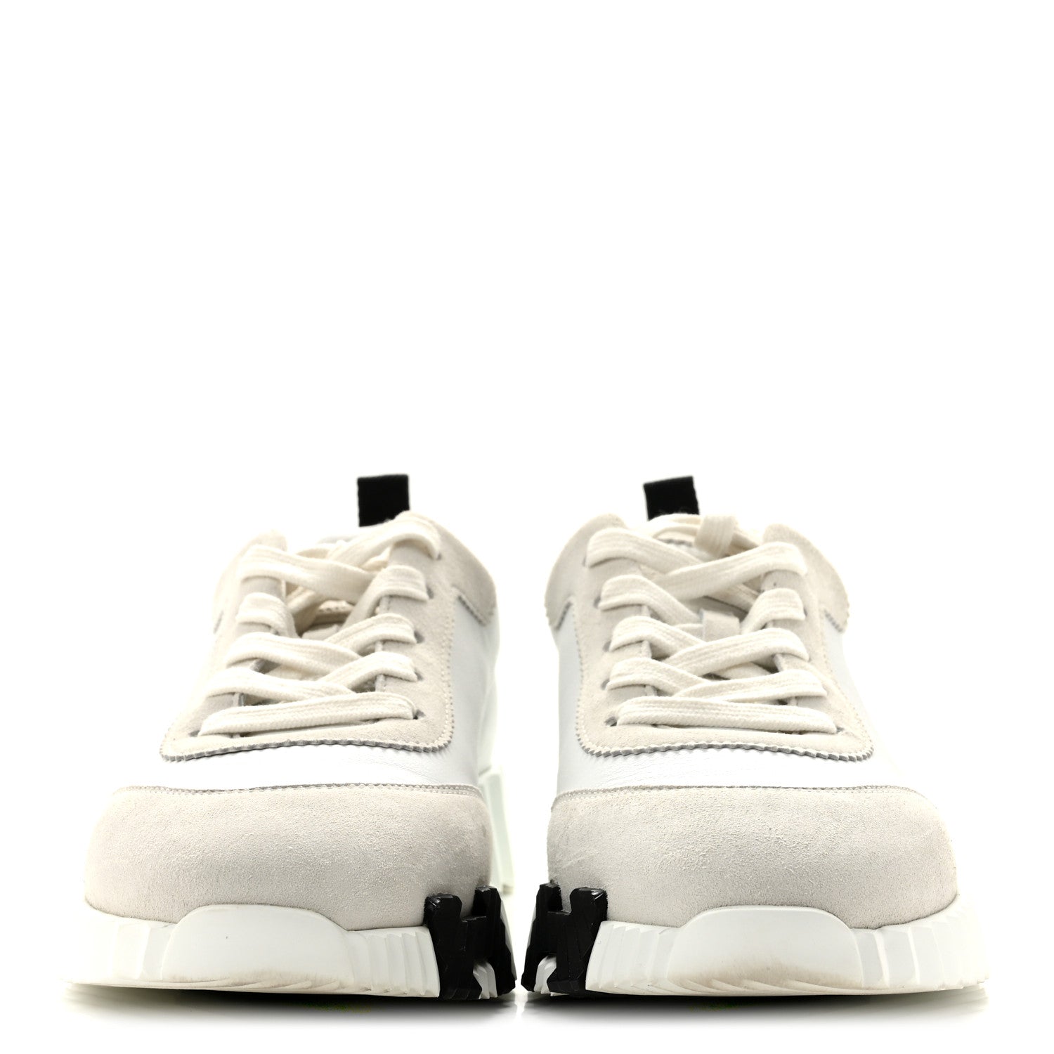 Hermes Calfskin Suede Goatskin Bouncing Sneakers 38 White Black 3 of 12
