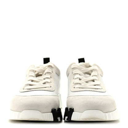 Hermes Calfskin Suede Goatskin Bouncing Sneakers 38 White Black 3 of 12