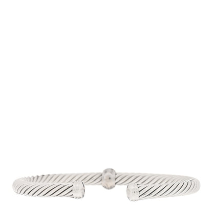 David Yurman Sterling Silver 18K White Gold Diamond 5mm Cable Classics Station Bracelet 2 of 3