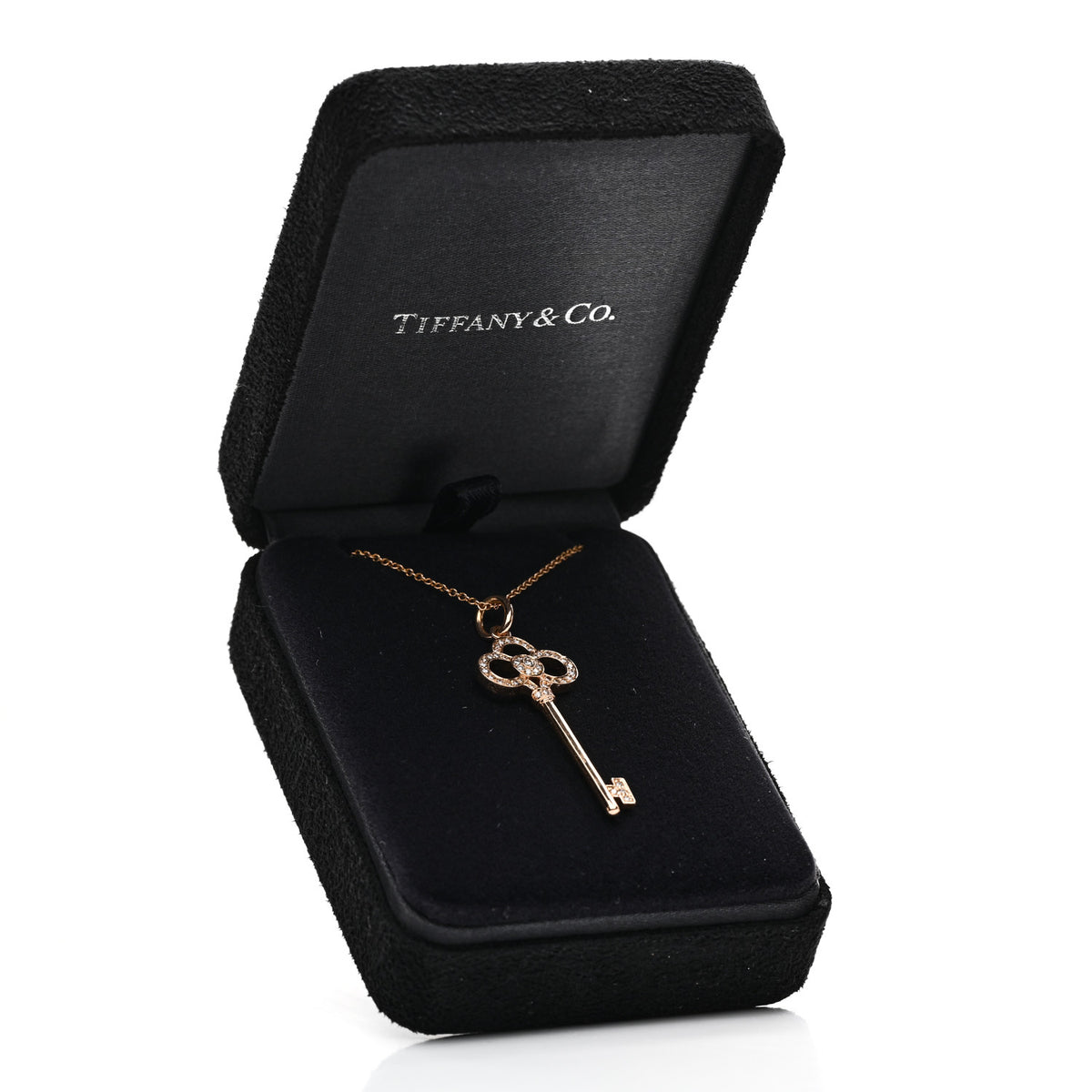18K Rose Gold Diamond Crown Key Pendant Necklace