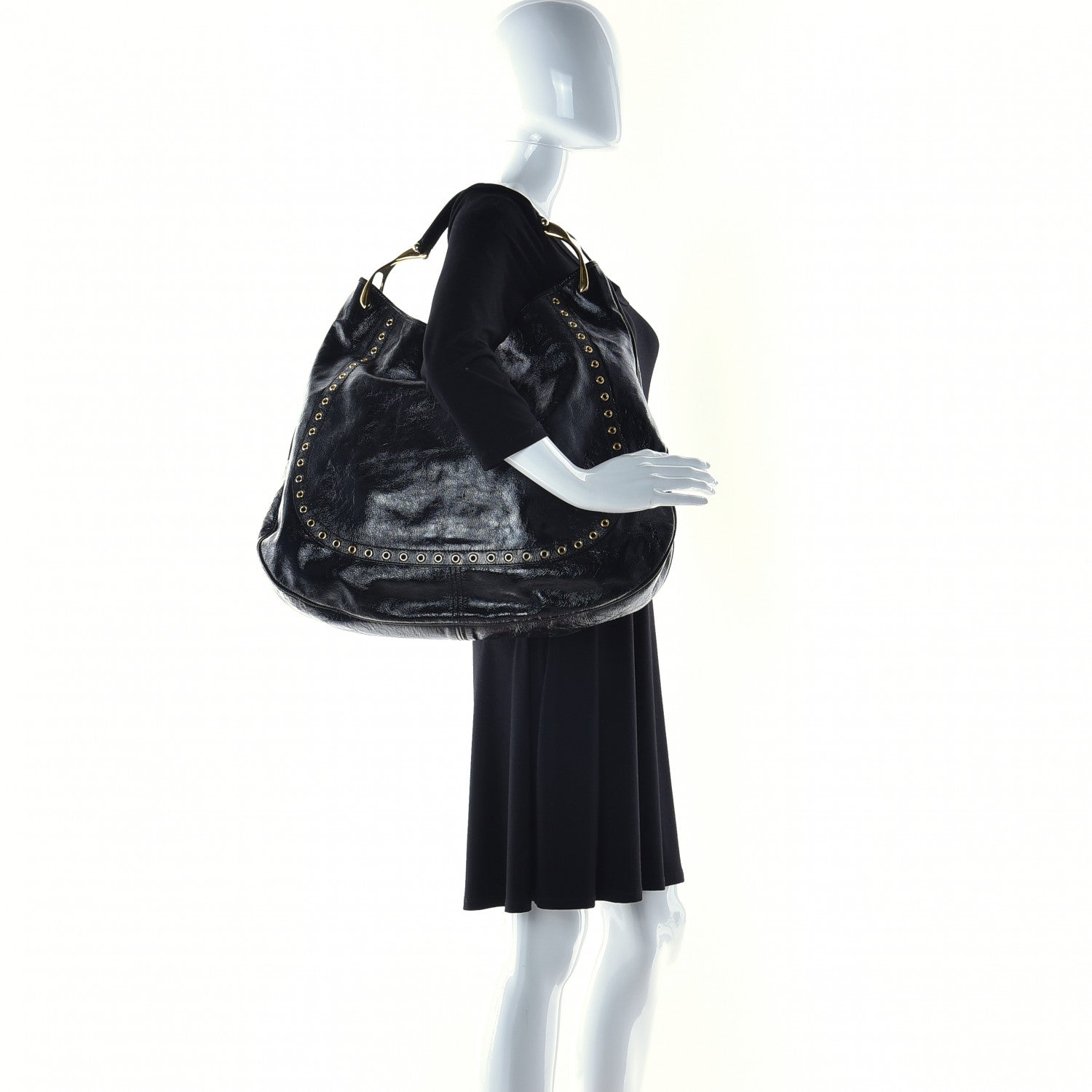 Alexander McQueen Patent Eyelet Hobo Black 3 of 11