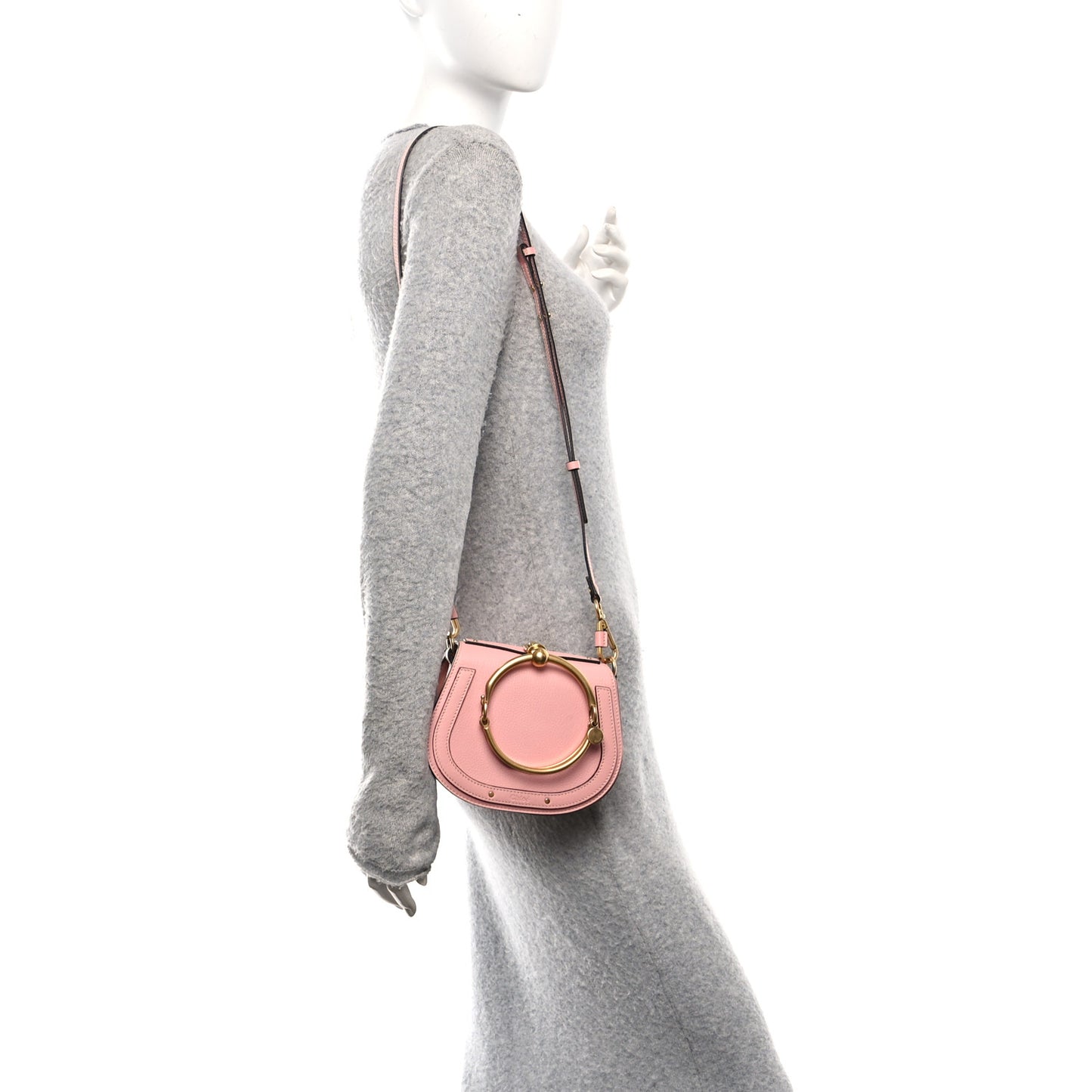 Calfskin Suede Small Nile Bracelet Bag Washed Pink