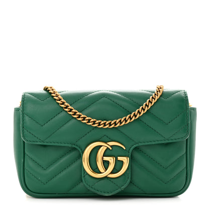Gucci Calfskin Matelasse Super Mini GG Marmont Shoulder Bag Emerald Green 1 of 14