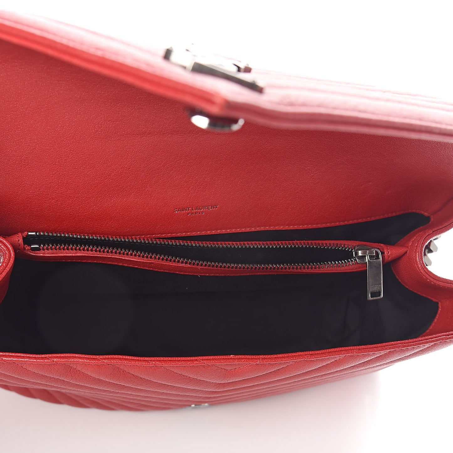 Sheepskin Matelasse Chevron Large College Monogram Satchel Rouge