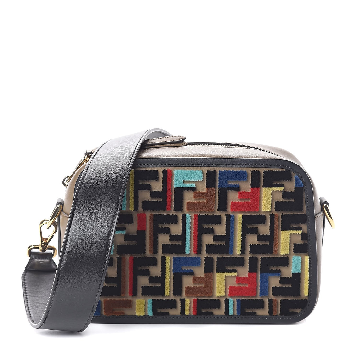 Vitello Century Velvet F is Fendi FF Multicolor Bi-Color Camera Case Fango Black Multicolor