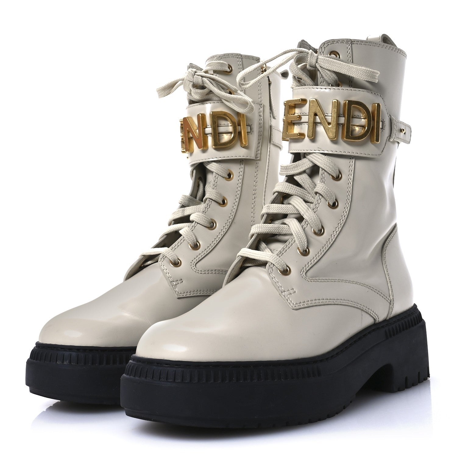 Fendi Vitello Abrasivato Fendigraphy 50mm Biker Boots 39 White 4 of 9
