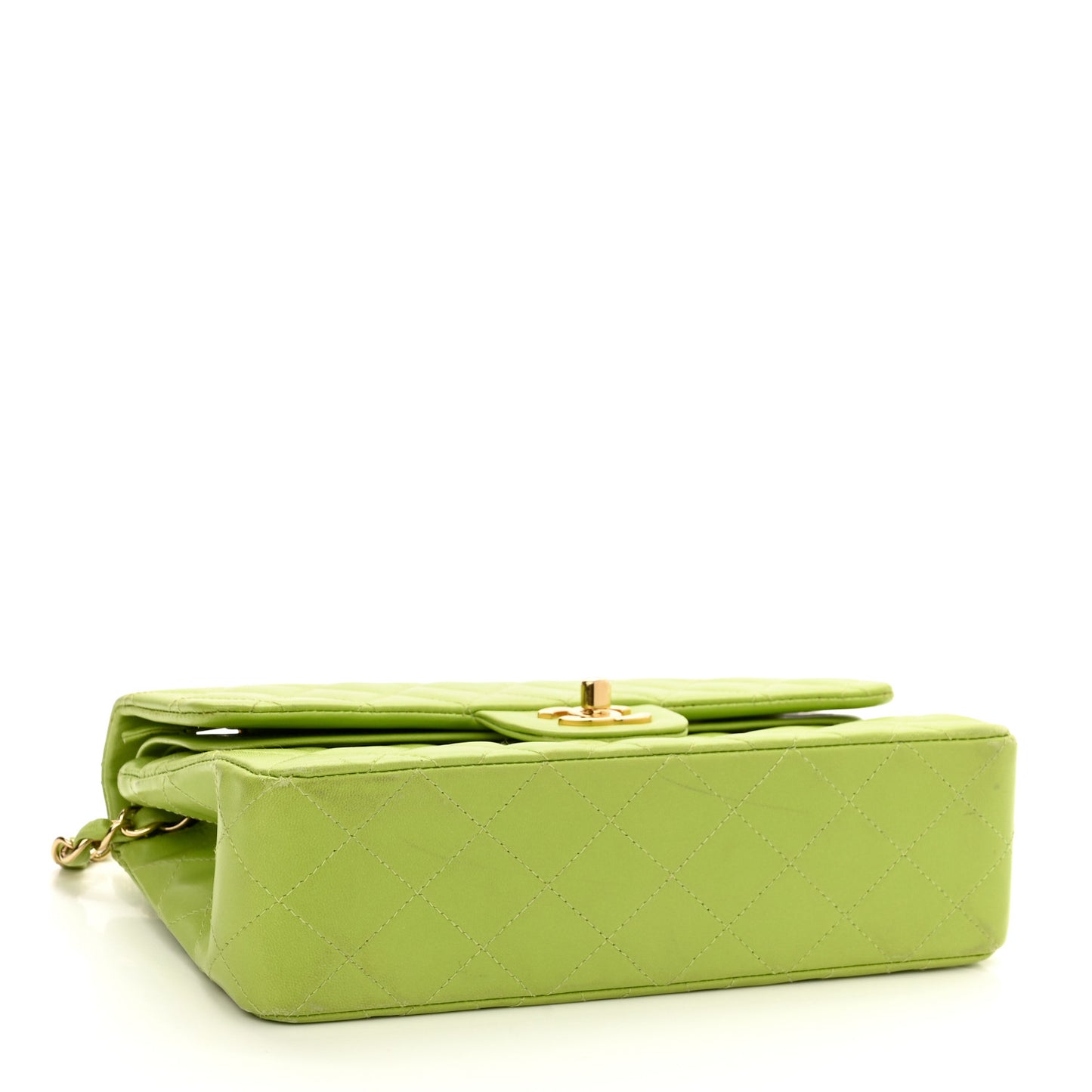 Lambskin Quilted Small Double Flap Green