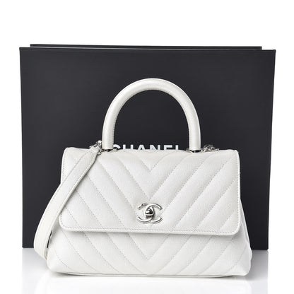 Chanel Iridescent Caviar Chevron Quilted Mini Coco Handle Flap White 12 of 12