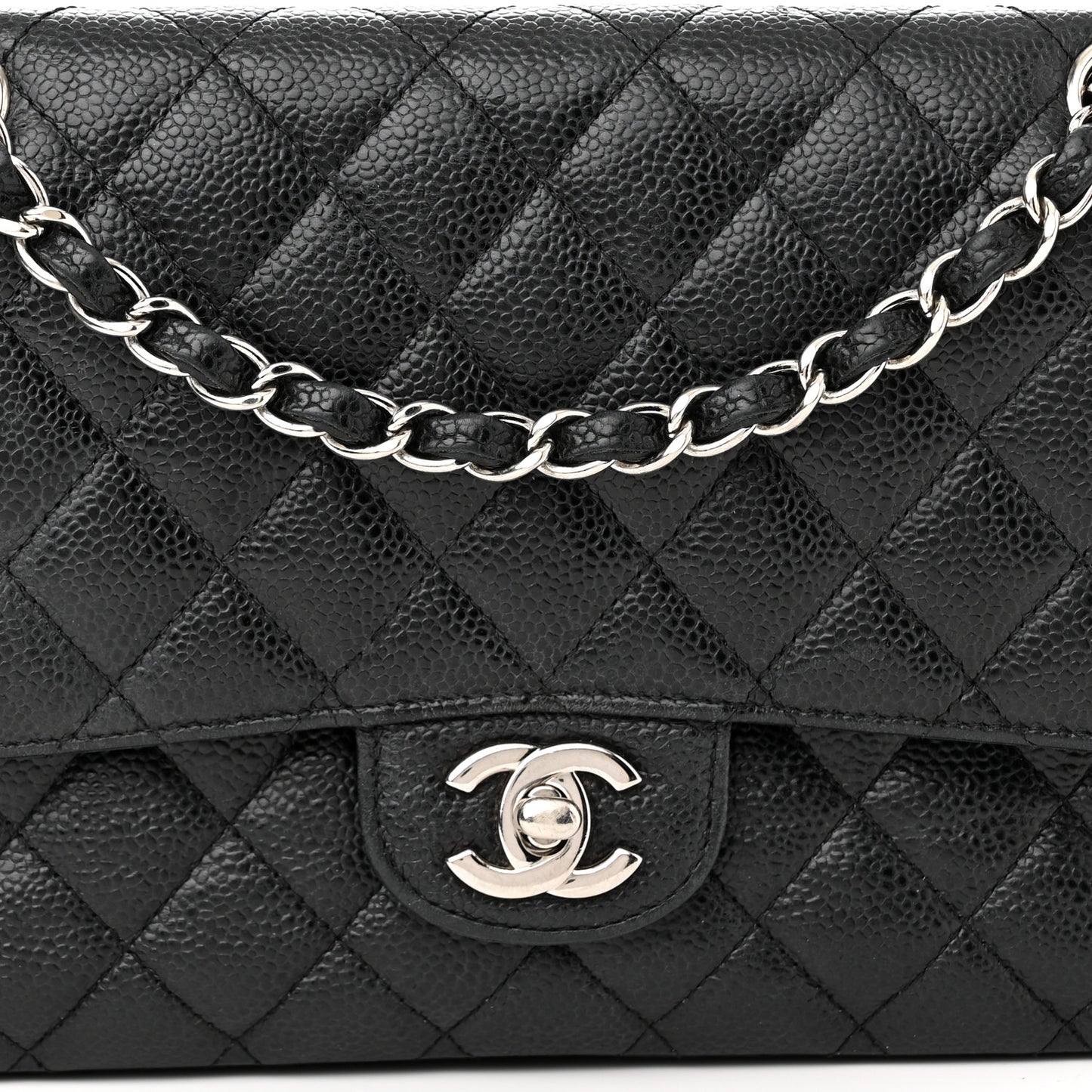 Caviar Quilted Medium Double Flap Black