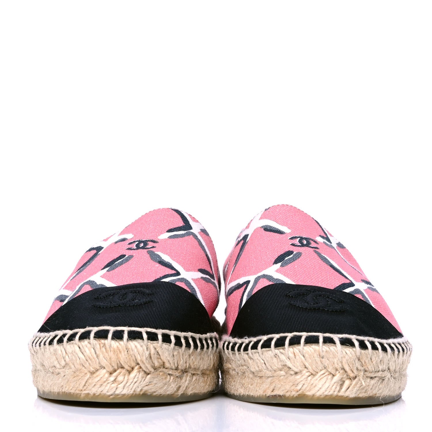 Chanel Printed Canvas Grosgrain Espadrilles 40 Pink Black 2 of 4