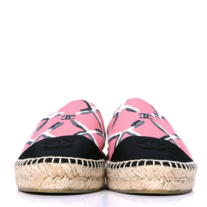 Chanel Printed Canvas Grosgrain Espadrilles 40 Pink Black 2 of 4