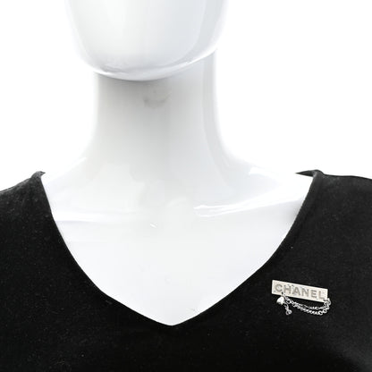 Chanel Crystal Pearl Chain Logo Brooch Silver 2 of 5