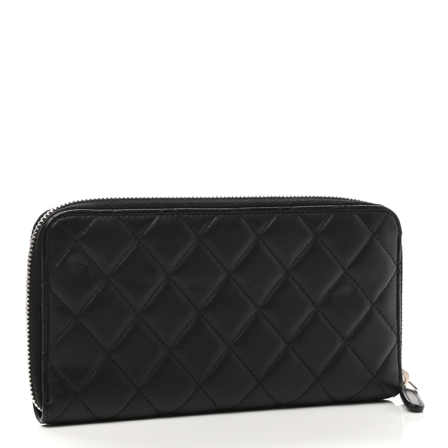 Lambskin Quilted Large Gusset Zip Around Wallet Black