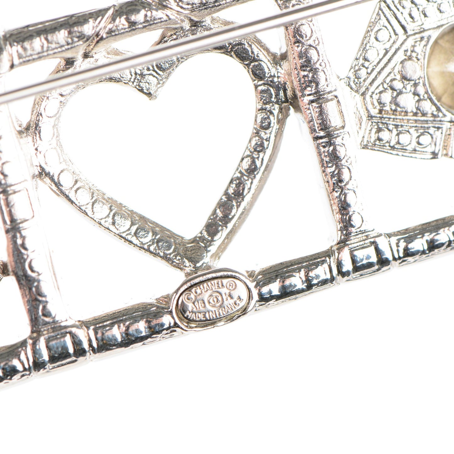 Crystal Eye Heart CC Brooch Silver