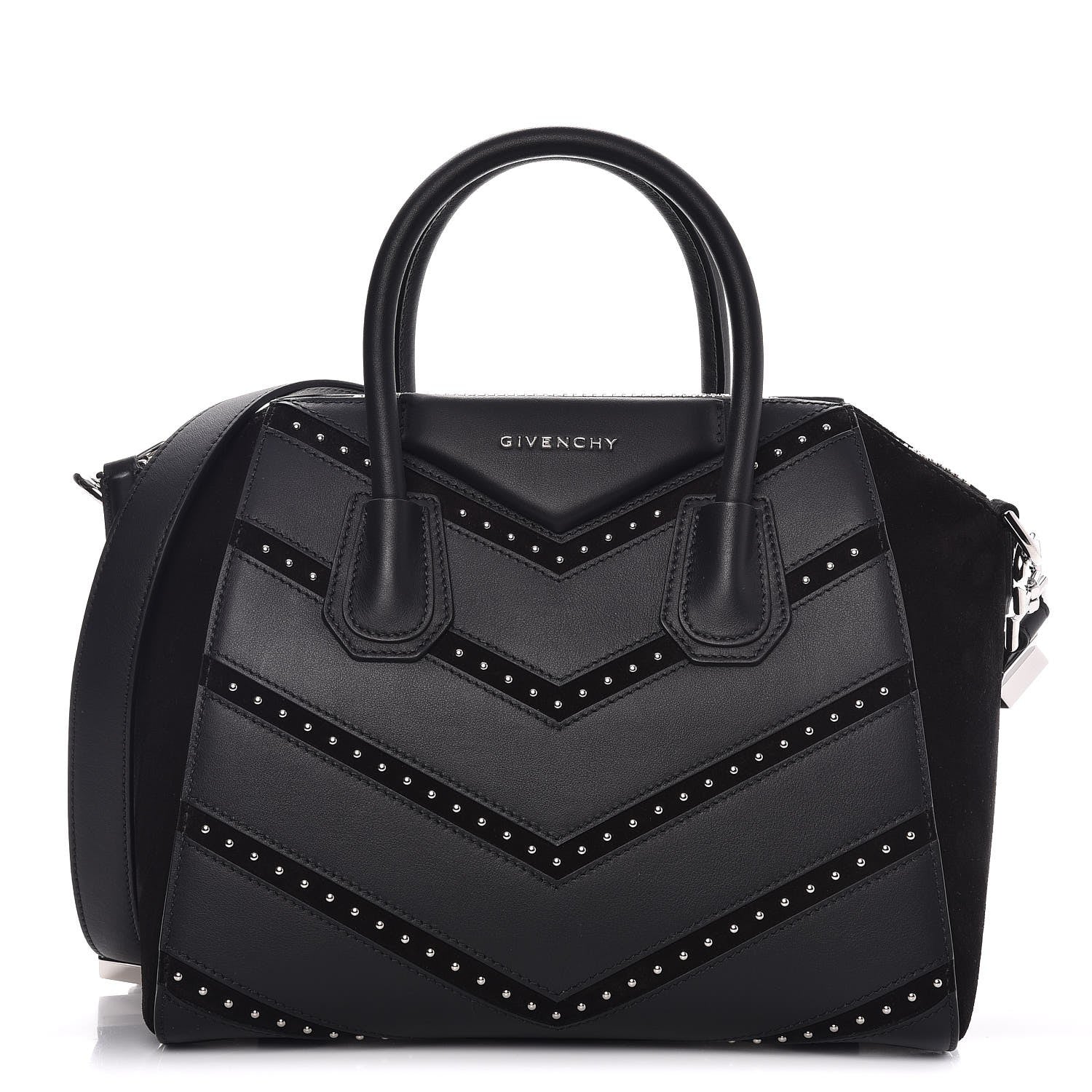 Givenchy Calfskin Suede Small Studded Chevron Antigona Black 1 of 11