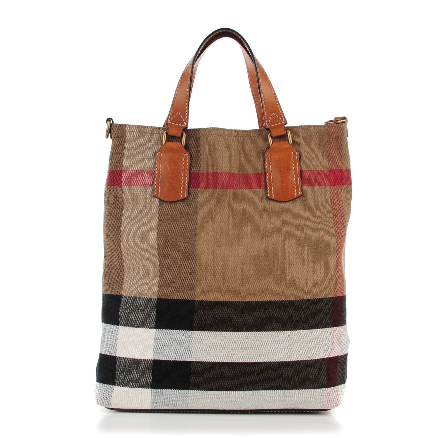 Burberry Canvas Mega Check Medium Tottenham Brit Tote Saddle Brown 1 of 9