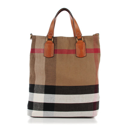 Burberry Canvas Mega Check Medium Tottenham Brit Tote Saddle Brown 1 of 9
