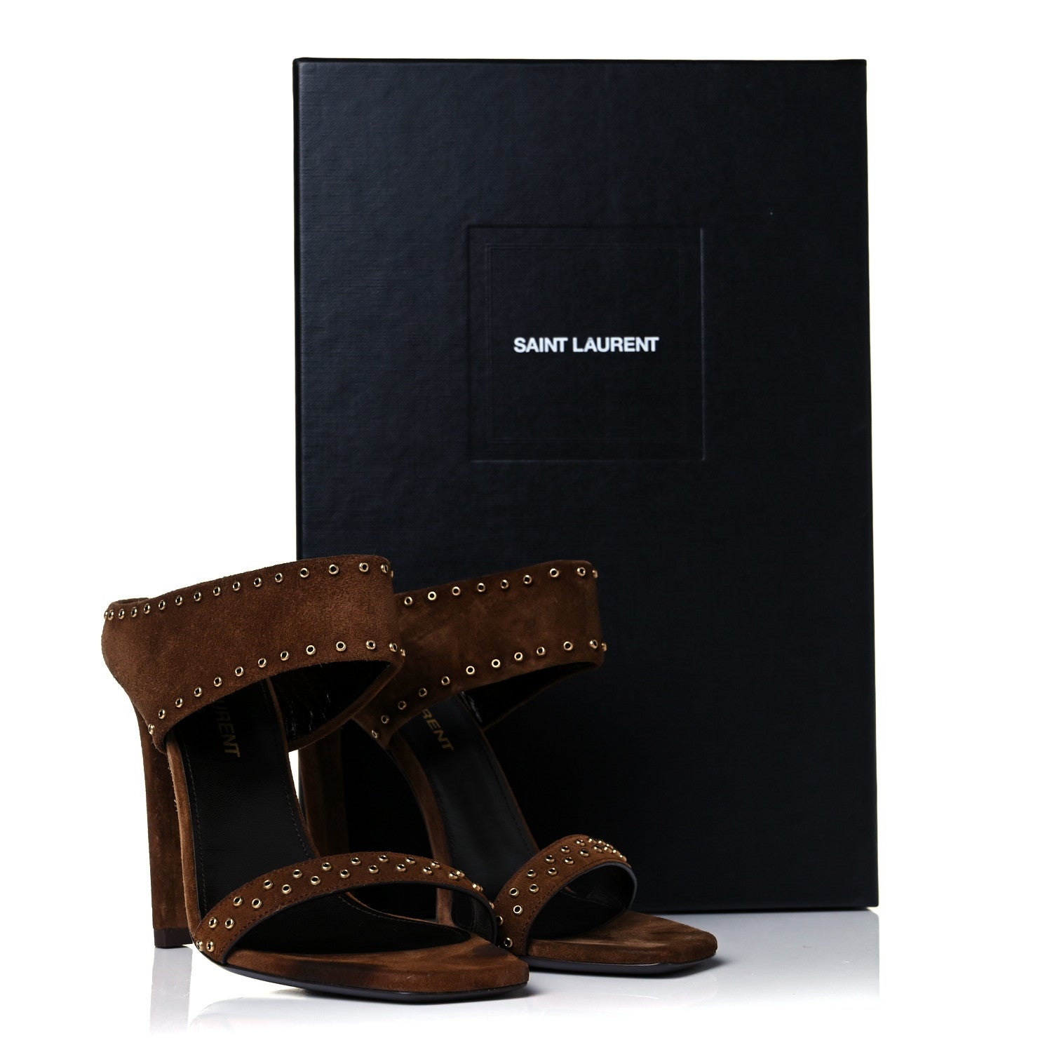 Saint Laurent Suede Mica Stud Mule Sandals 35 Brown 10 of 10
