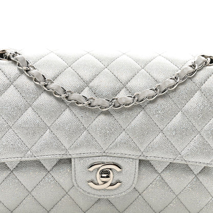 Chanel Glittered Metallic Caviar Quilted Medium Double Flap Silver 5 of 11