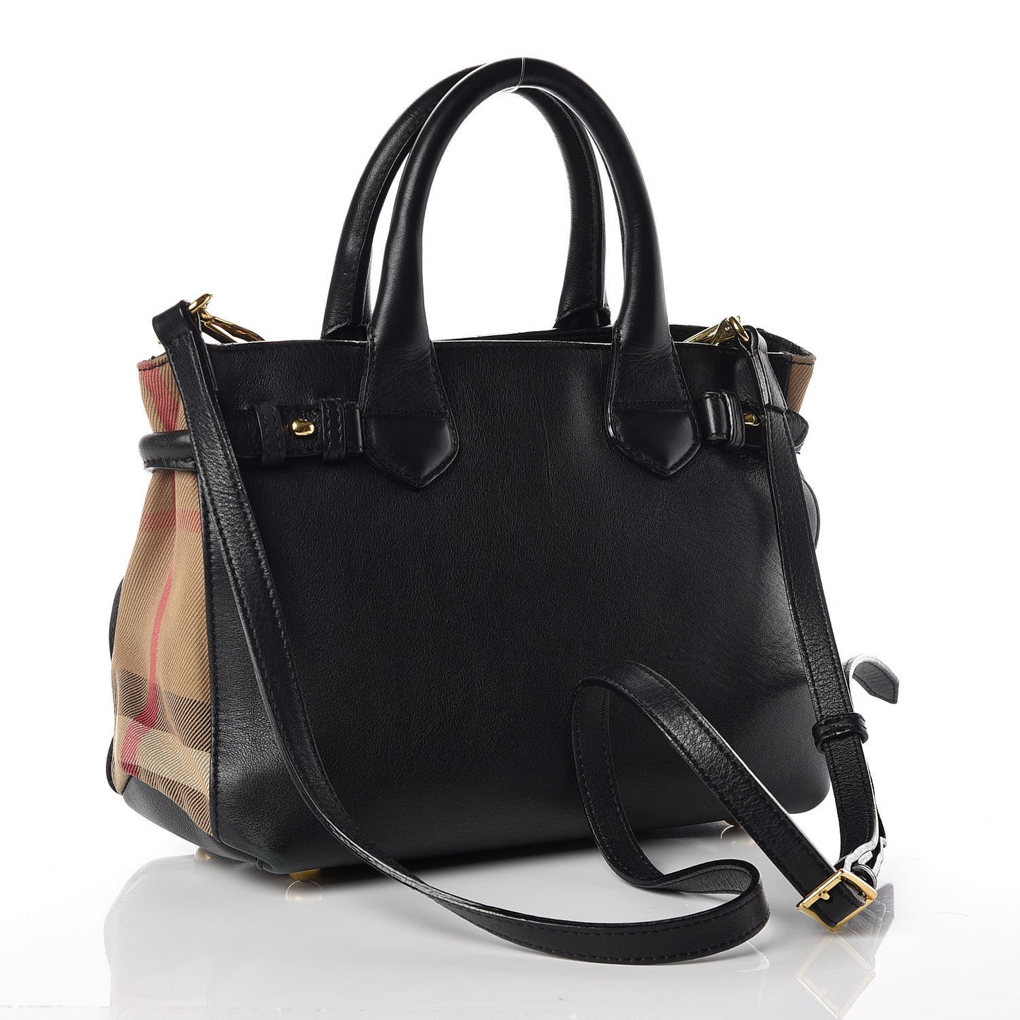 Calfskin House Check Small Banner Tote Black